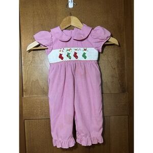 Mom & Me Baby Girl Smocked Christmas Romper 12 Months Pink Gingham Outfit